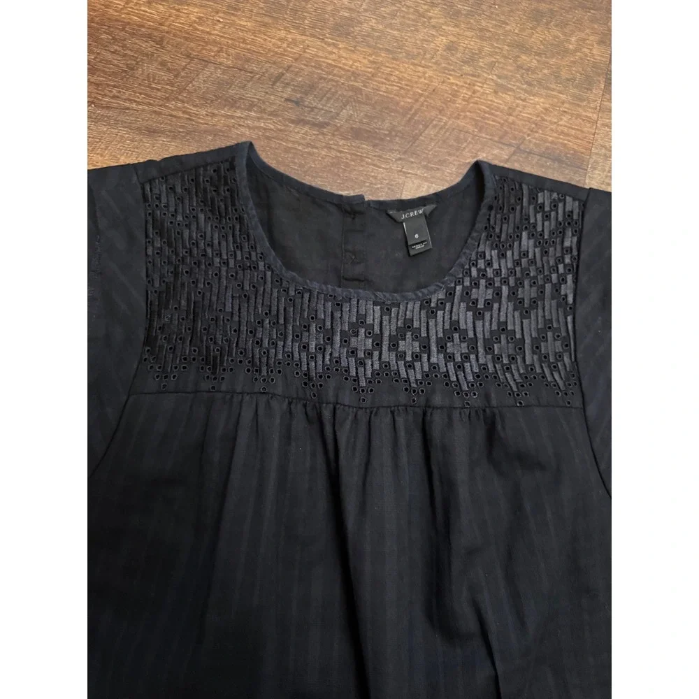 J.Crew Women's Black 100% Cotton Sleeveless Embroidered Eyelet Blouse Size 6